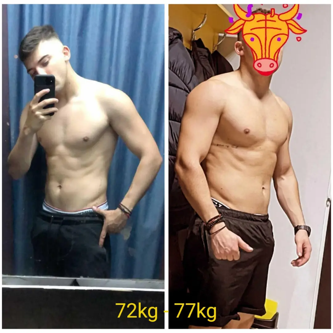 Clientul lui Ani Razvan Personal Trainer intr-o postare de tip before and after cu rezultatele obtinute ( cresterea masei musculare cu 5kg )